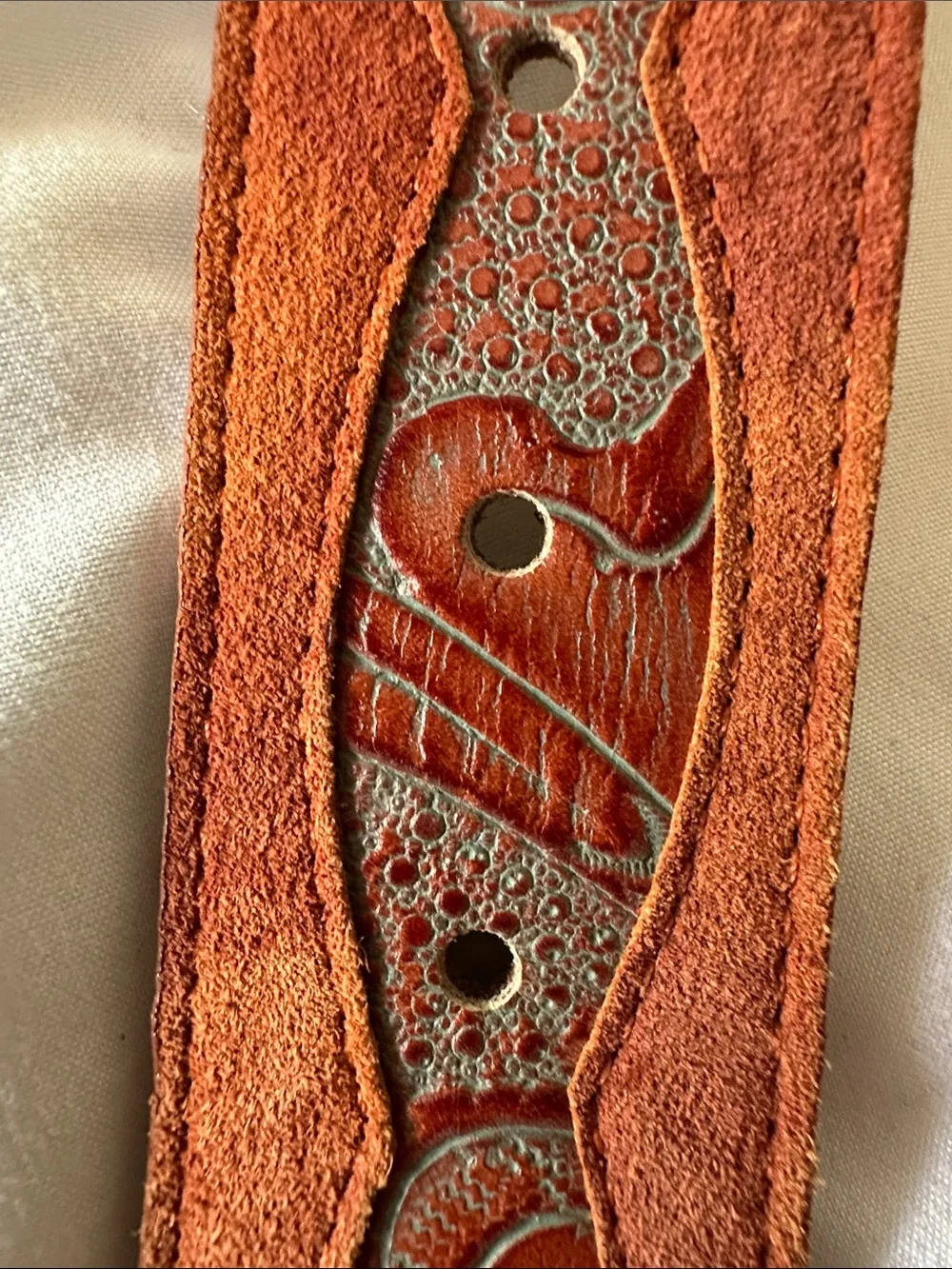 Tooled Leather Belt with Antique made in Italy Metal Buckle